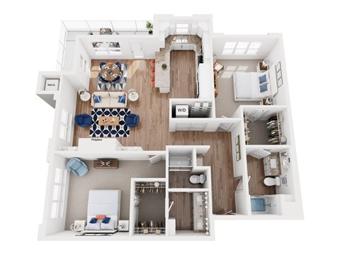 Floor plan for 2 beds, 2 baths, 1420 sqft